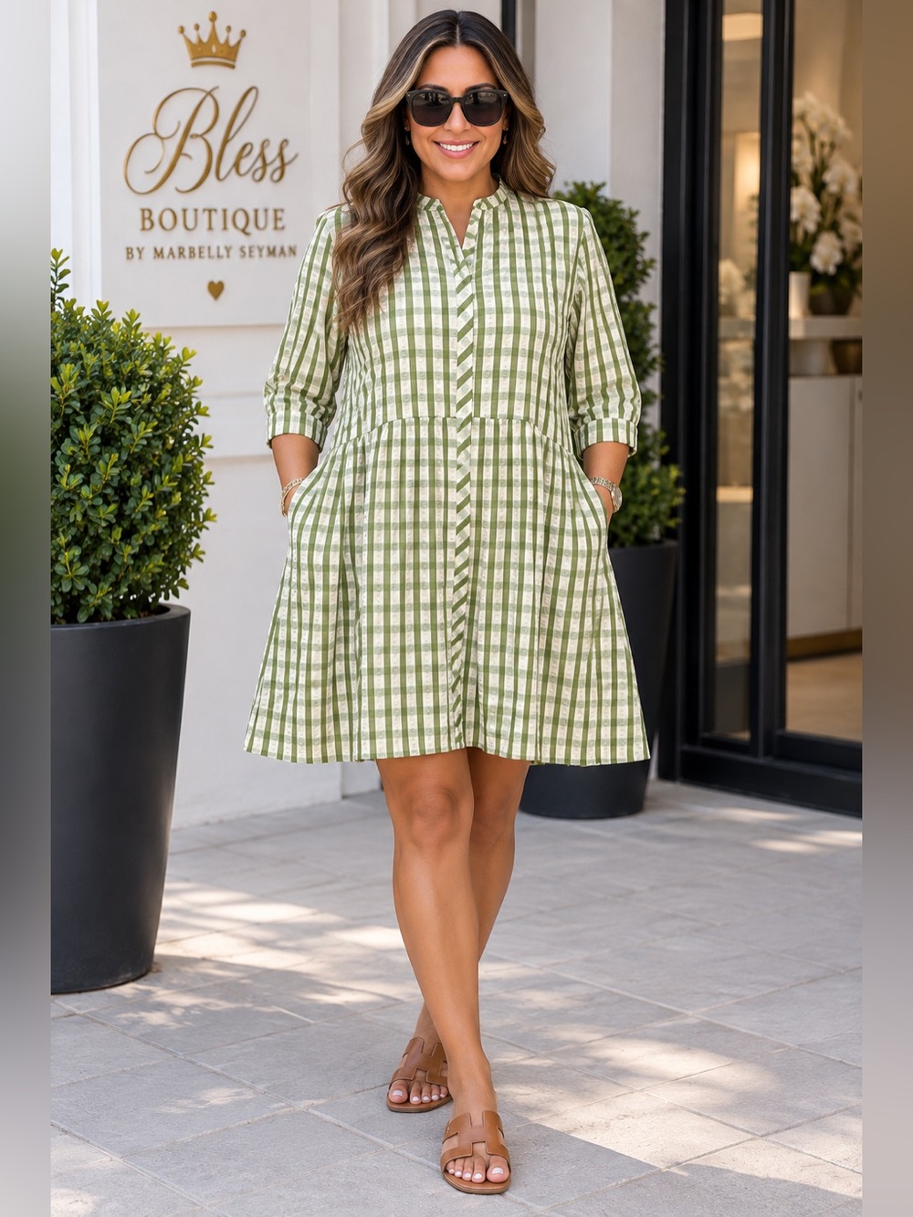 NWT Tuckernuck Green White Seersucker Gingham Mini Dress XL Pockets